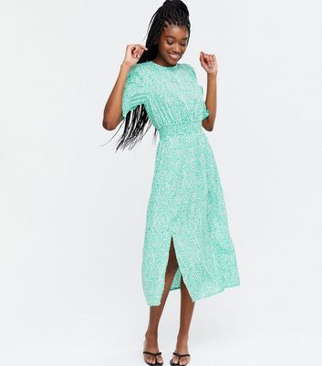 Green Ditsy Floral Puff Sleeve Midi ...